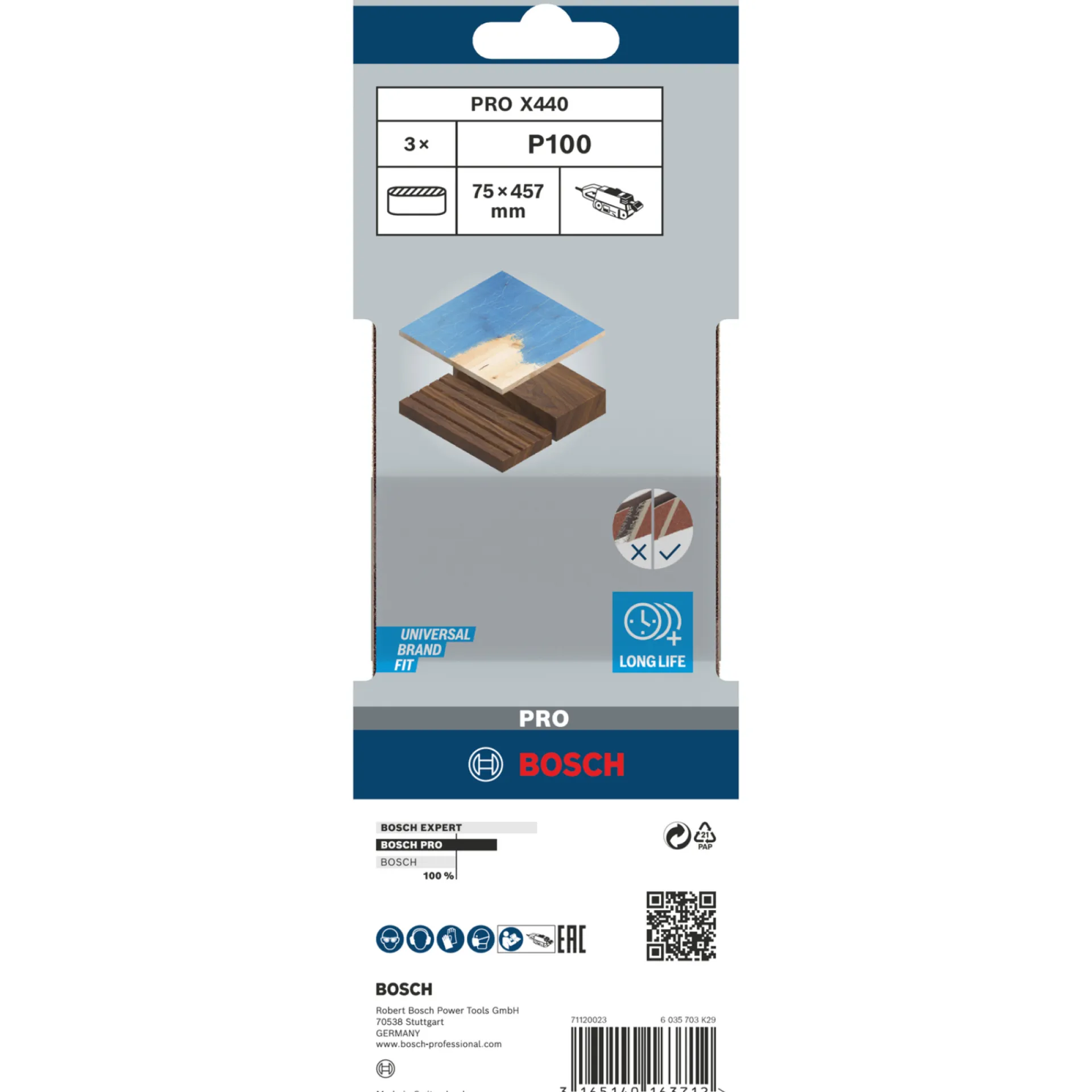 Bosch 75X457MM SLIBEBÅND 100 3 STK
