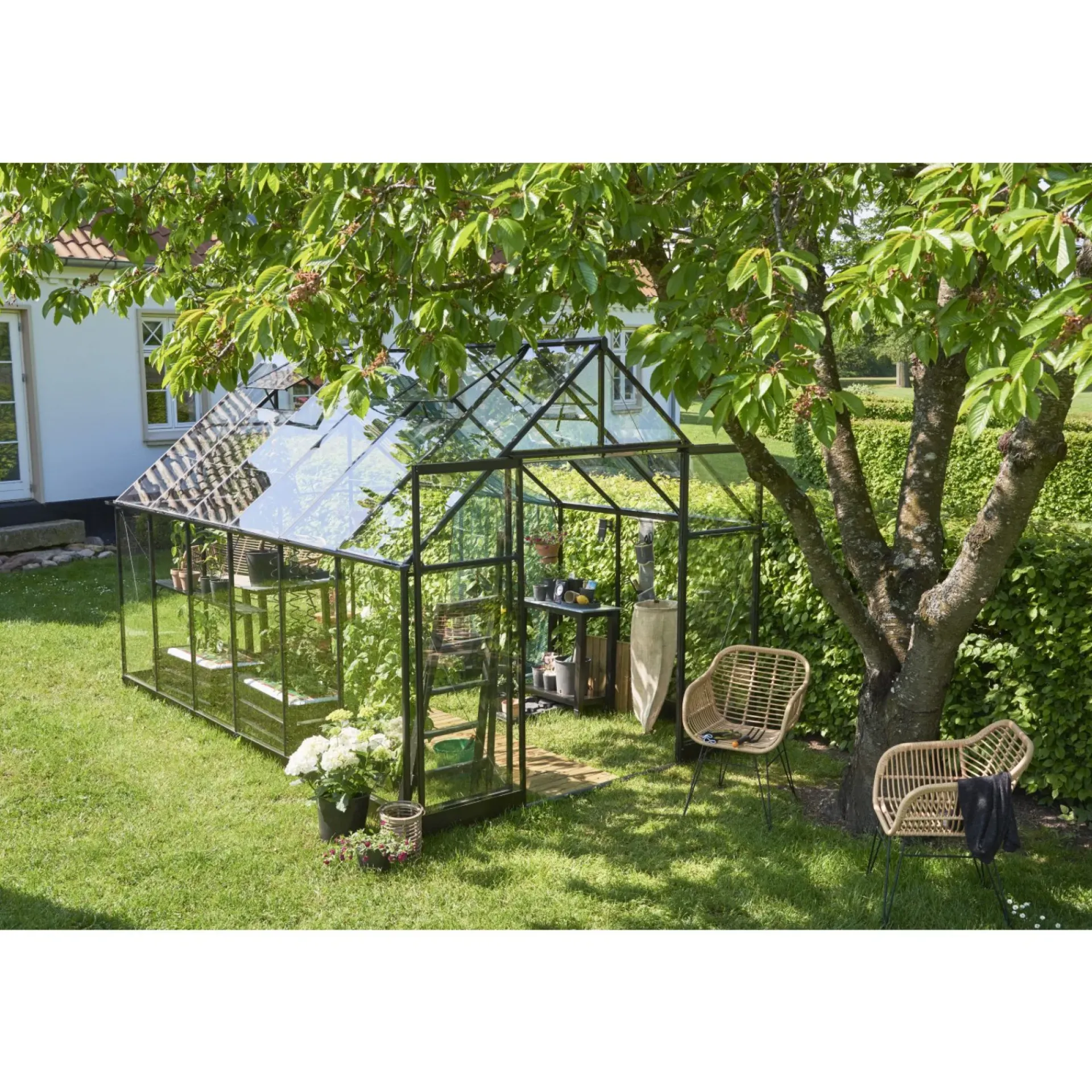 Online Halls QUBE+ 812 DRIVHUS EKSKL. SOKKEL 3 MM HÆRDET GLAS SORT 9,9 M2