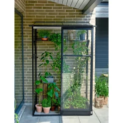 Sale Halls QUBE LEAN-TO 24 VÆGDRIVHUS 3 MM HÆRDET GLAS SORT 0,9 M2