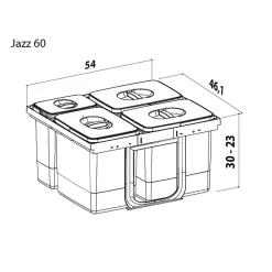Outlet Juvel JAZZ60-5 AFFALDSSORTERING GRÅ. BEHOLDERE I GRÅ 2X12L,3X5L