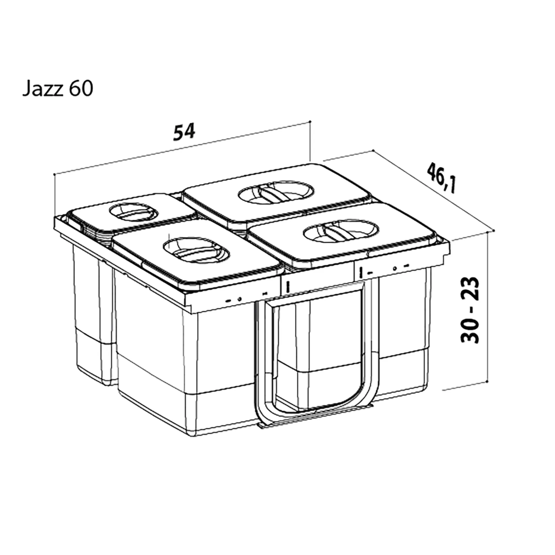 Outlet Juvel JAZZ60-5 AFFALDSSORTERING GRÅ. BEHOLDERE I GRÅ 2X12L,3X5L