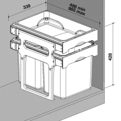 Juvel TANK40-4 AFFALDSSORTERING GRÅ. BEHOLDERE I 3 FARVER 4X8 L