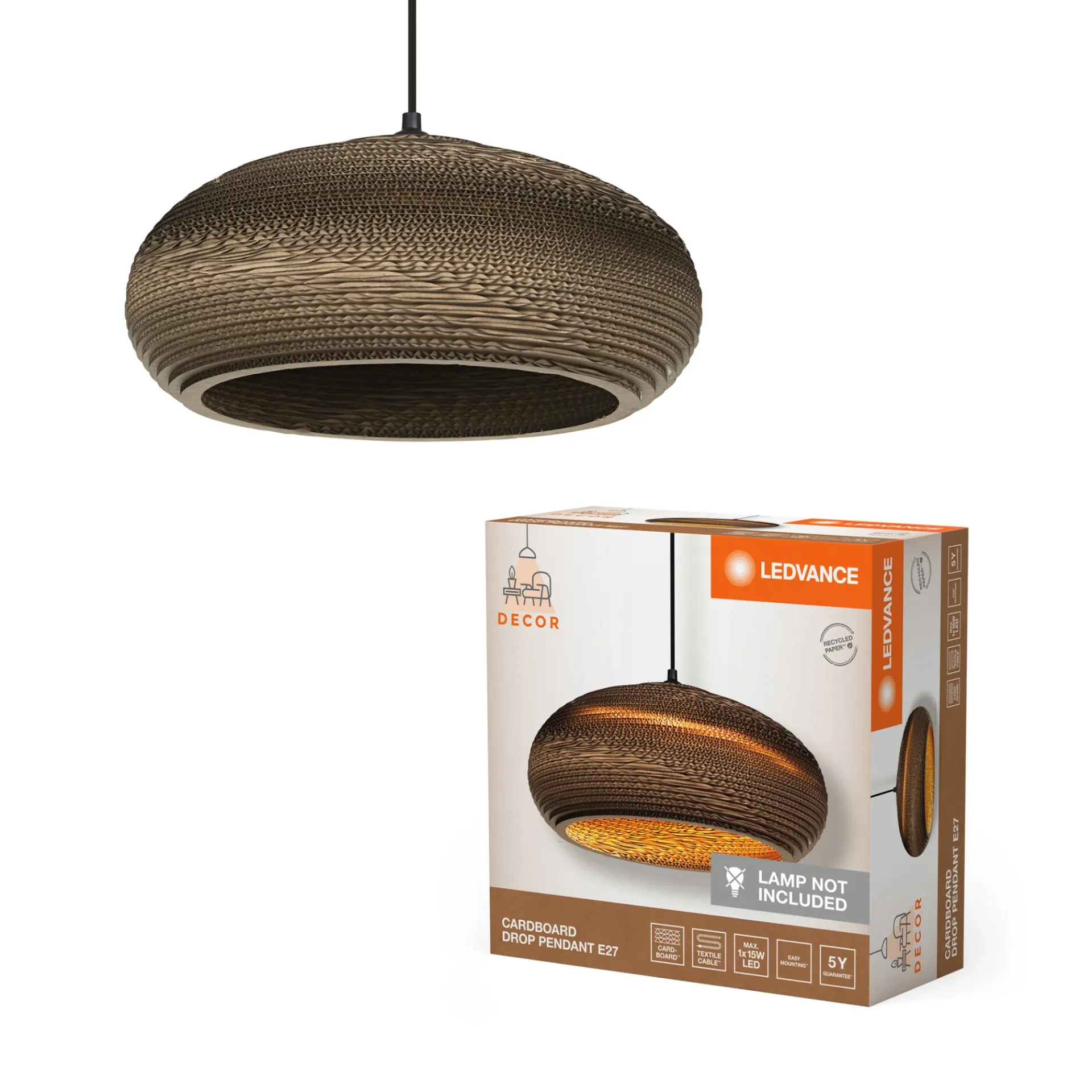 Sale LEDVANCE DECOR CARDBOARD PENDEL BRUN 41,2 CM