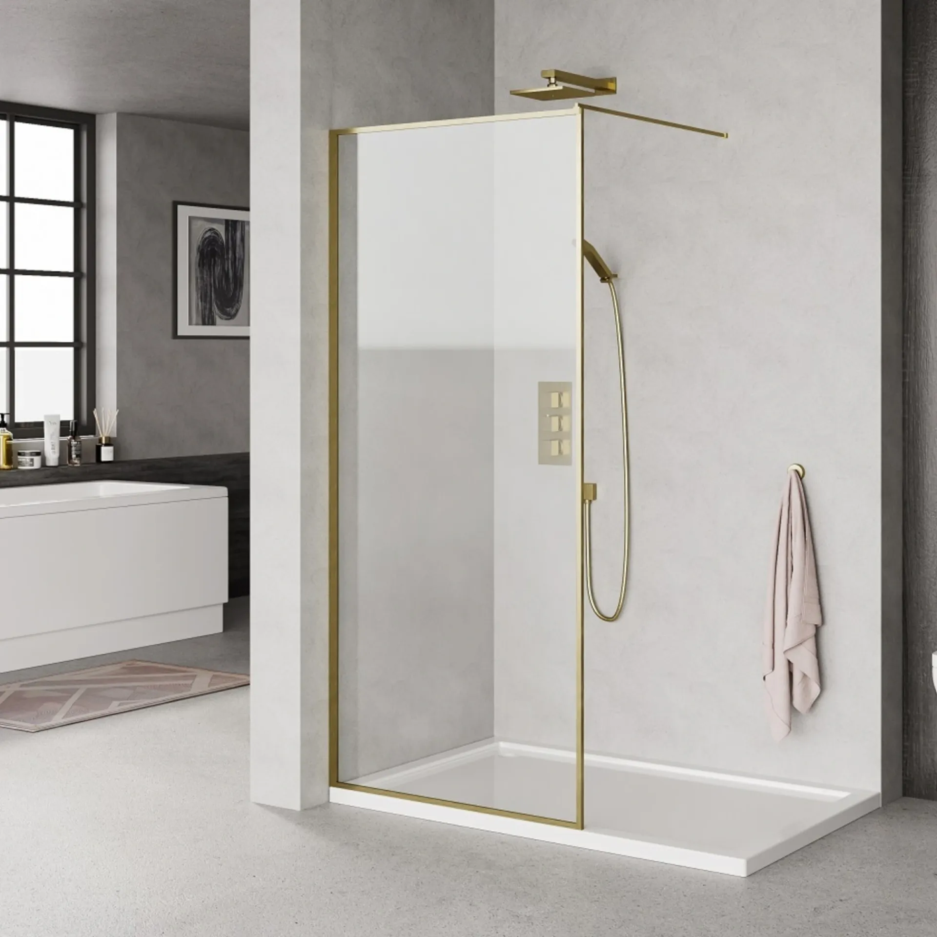 Best Milobad MESSING PROFIL BRUSEVÆG KLART GLAS 90 CM