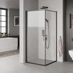 New Milobad SORT PROFIL BRUSEDØR KLART GLAS 90 CM