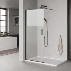 Online Milobad SORT PROFIL BRUSEVÆG KLART GLAS 90 CM