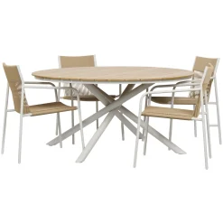 New Outrium CATANIA BORD + 4 STOLE HAVEMØBELSÆT NATUR/GRÅBEIGE