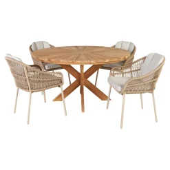 Online Outrium ESTORIL/PALMA BORD + 4 STOLE HAVEMØBELSÆT TEAK/SANDGRÅ