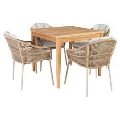Online Outrium GILI/PALMA BORD + 4 STOLE HAVEMØBELSÆT TEAK/SANDGRÅ