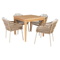 Online Outrium GILI/PALMA BORD + 4 STOLE HAVEMØBELSÆT TEAK/SANDGRÅ