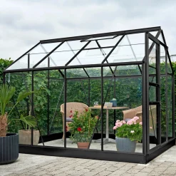 Best Outrium HALLS DRIVHUS INKL. SOKKEL 3 MM DELT GLAS SORT 5 M²