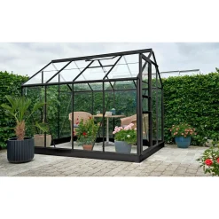 Best Outrium HALLS DRIVHUS INKL. SOKKEL 3 MM DELT GLAS SORT 5 M²