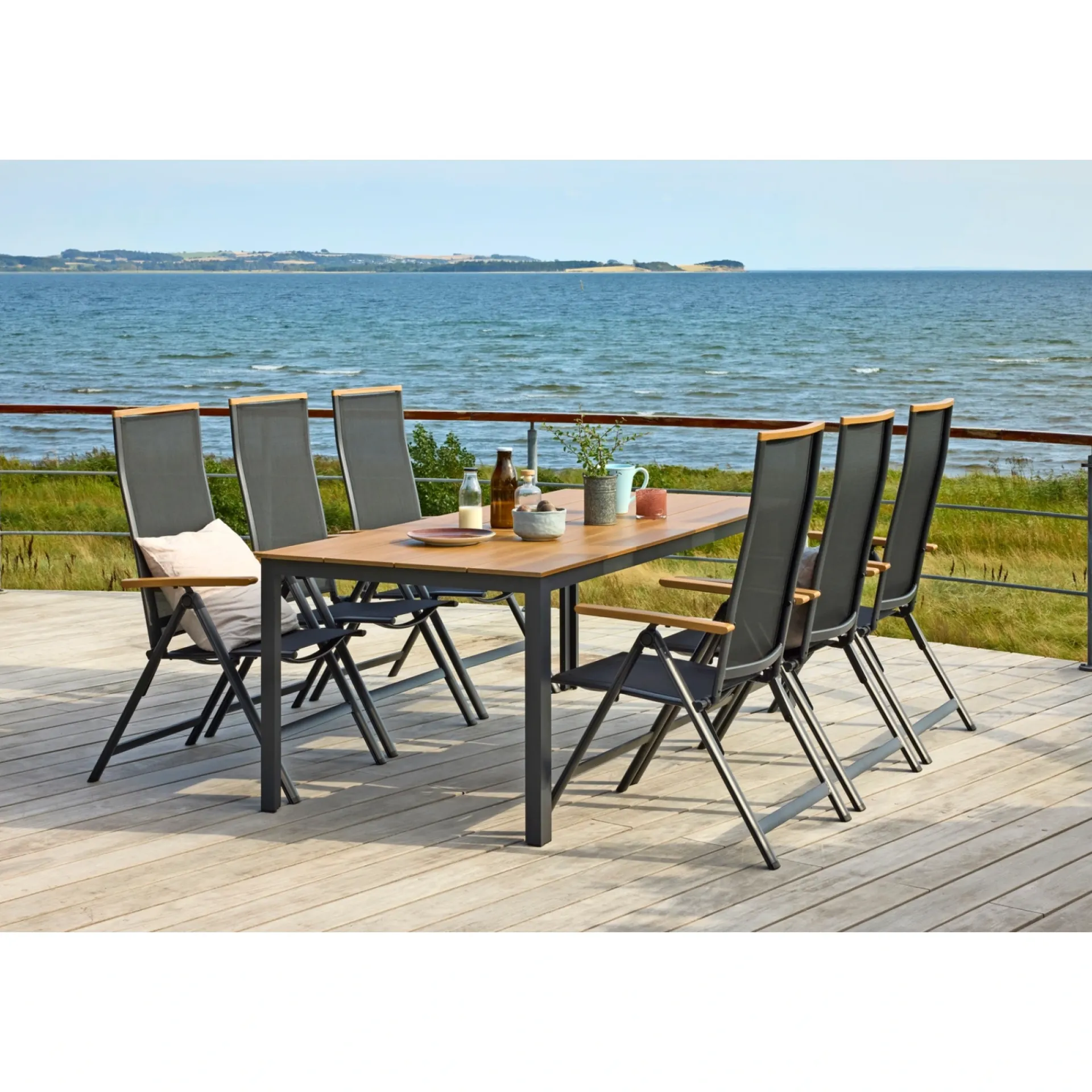 Outlet Outrium PISA/FARO MED 6 STOLE HAVEMØBELSÆT NATUR/SORT
