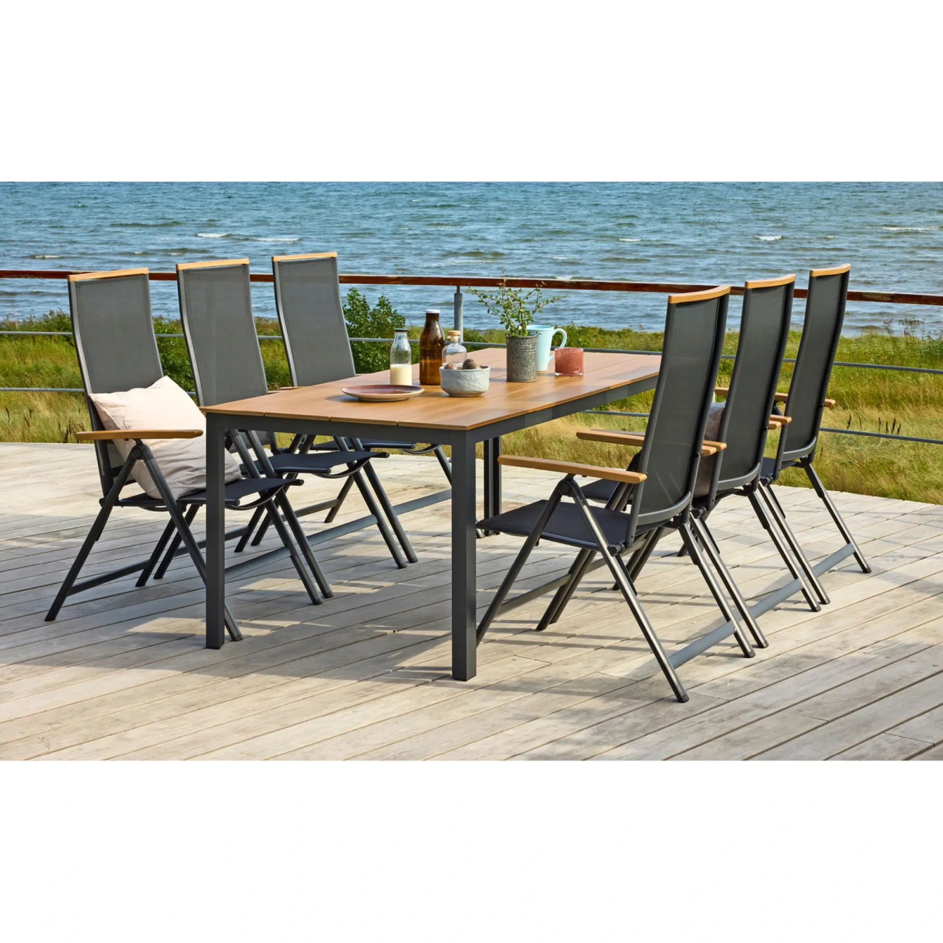 Outlet Outrium PISA/FARO MED 6 STOLE HAVEMØBELSÆT NATUR/SORT