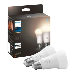 Sale Philips Hue W 2-PAK SMART LED PÆRE E27 STANDARD 10W
