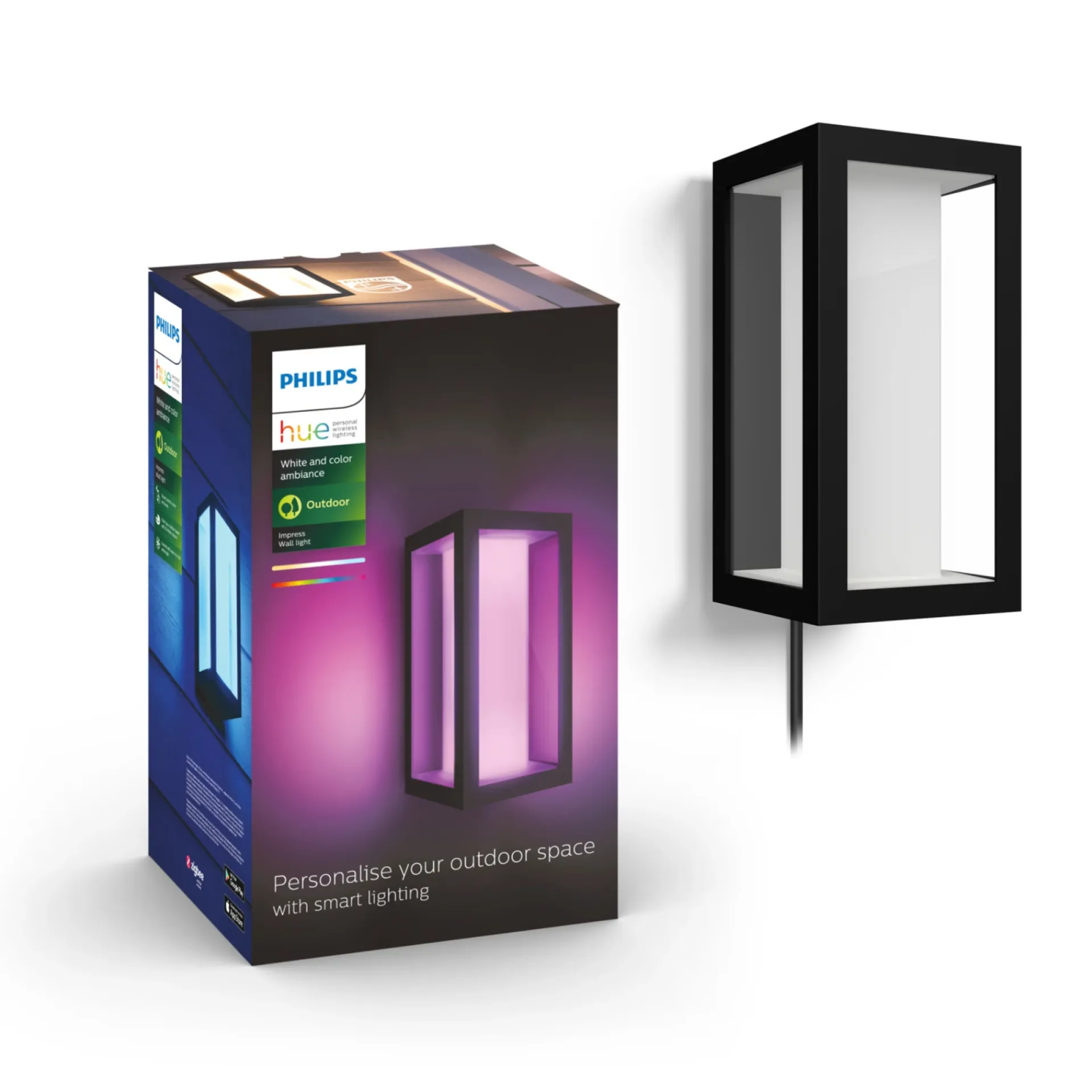 New Philips Hue WCA IMPRESS UDENDØRS VÆGLAMPE 16W SORT