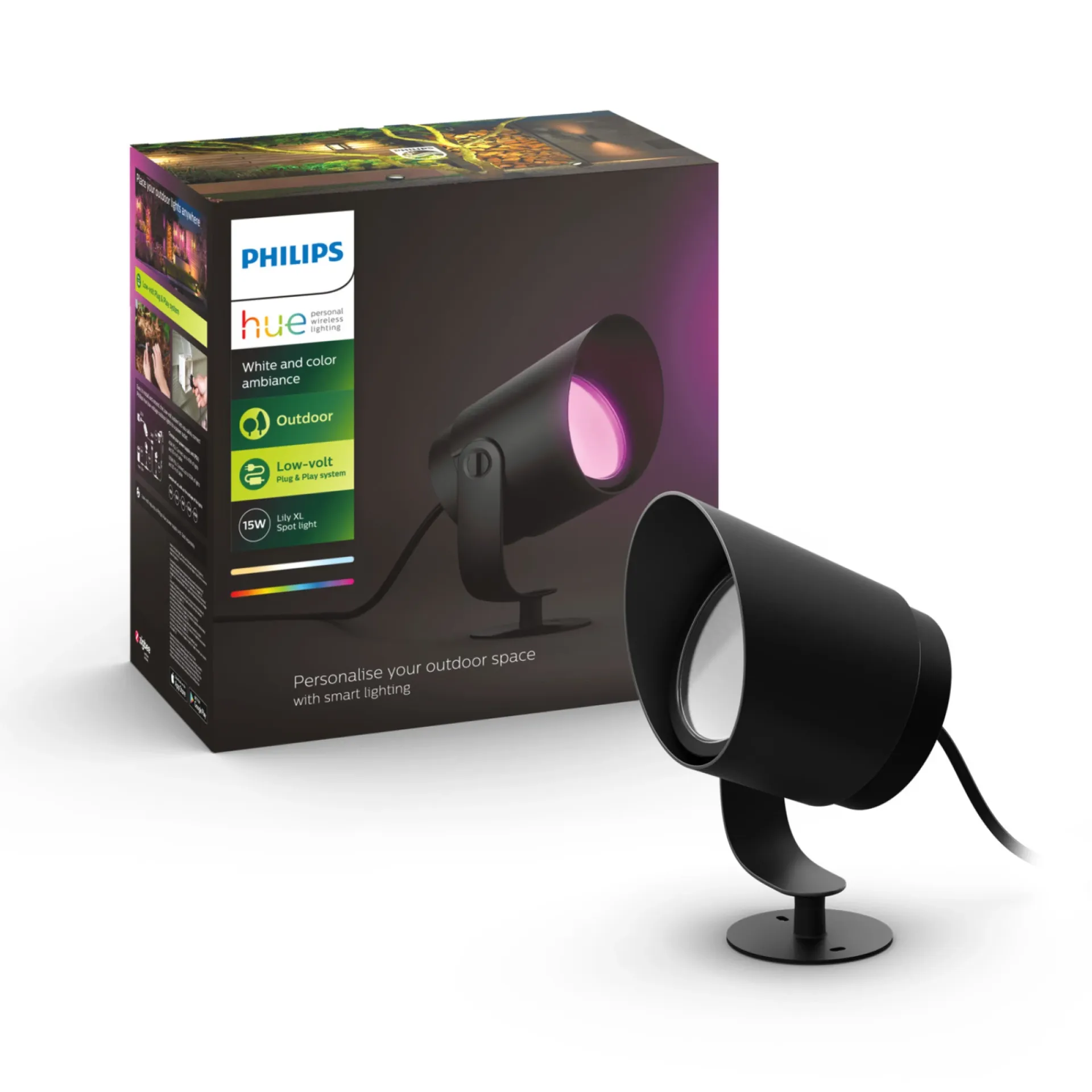 Best Philips Hue WCA LILY XL SPOTLAMPE SORT INTEGRERET LED 15W