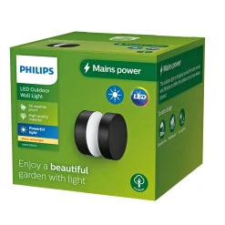 New Philips LAVEN UDENDØRS VÆGLAMPE SORT 6W