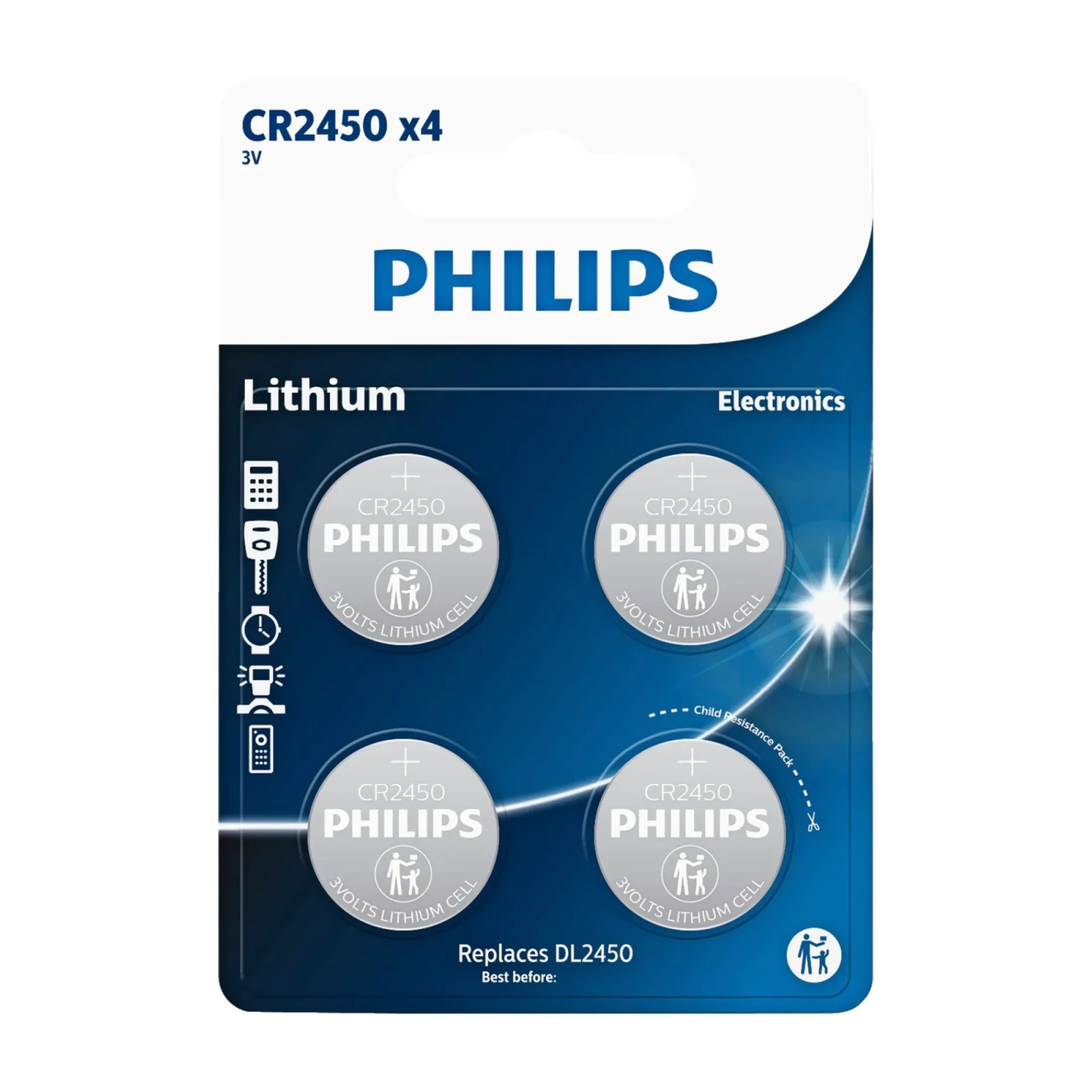 Best Philips LITIUM CR2450 KNAPCELLE BATTERI 4 STK/PK