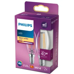Hot Philips 2-PAK KLAR LED PÆRE KERTE E14 4W