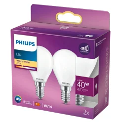 Online Philips 2-PAK MAT LED PÆRE KRONE E14 4W