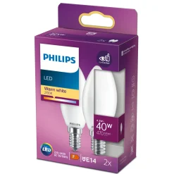 Best Philips 2-PAK MAT LED PÆRE KERTE E14 4W