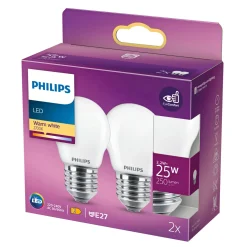 New Philips 2-PAK MAT LED PÆRE KRONE E27 2W