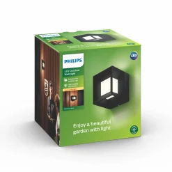Discount Philips PARTERRE UDENDØRS VÆGLAMPE SORT 8W
