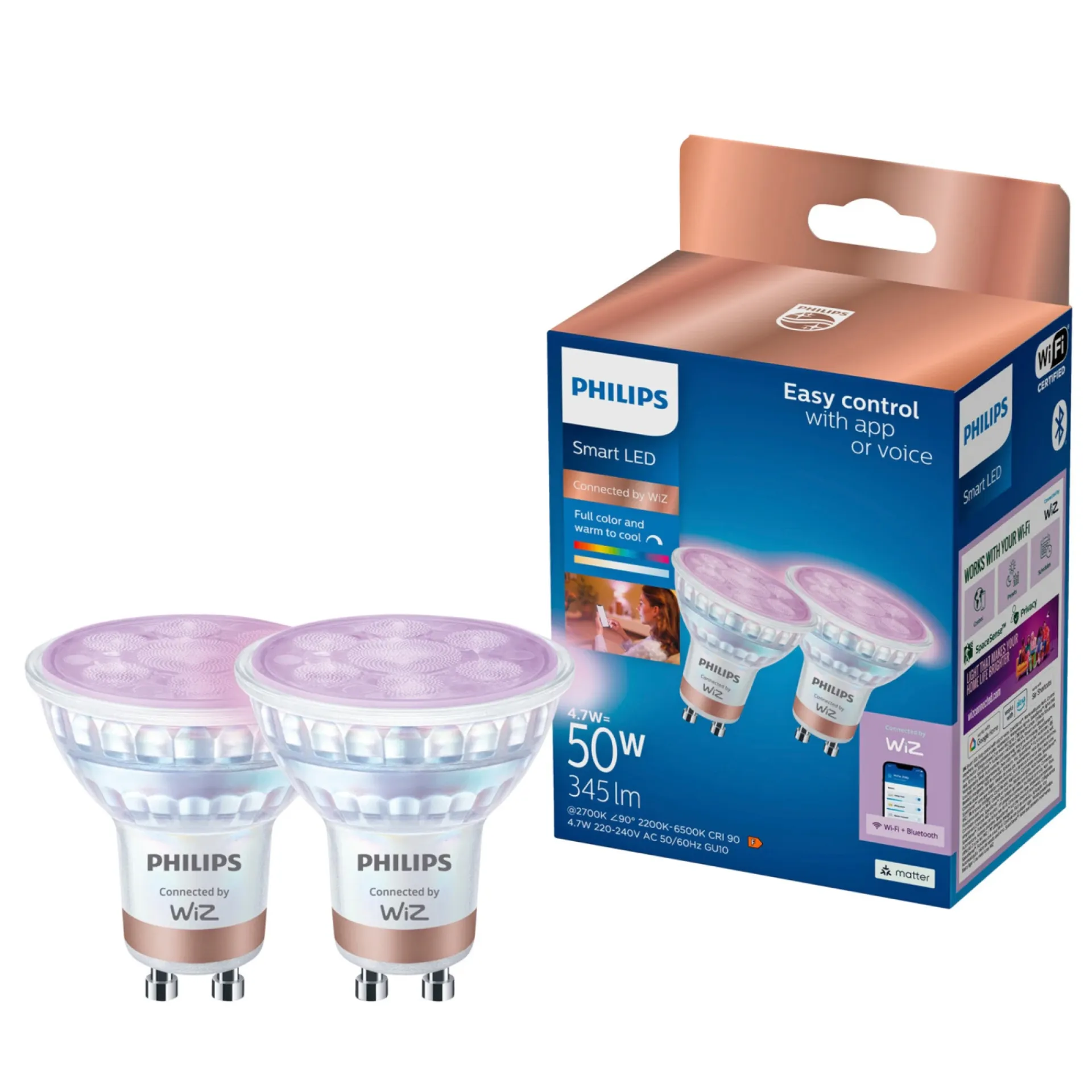 Outlet Philips Smart COLOR 2-PAK LED PÆRE GU10 SPOT 5W