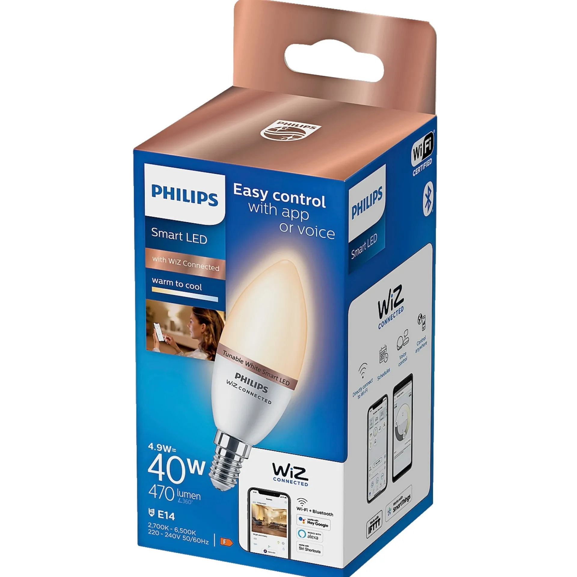 Sale Philips Smart TUNABLE WHITE LED PÆRE E14 KERTE 5W