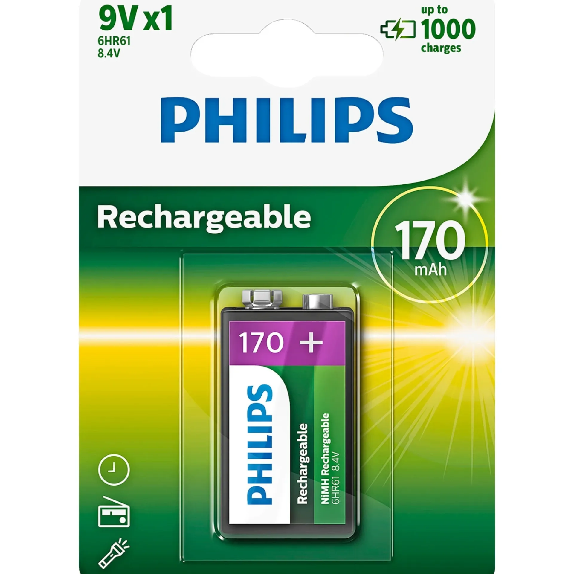 New Philips 9V GENOPLADELIGT BATTERI 1 STK/PAK