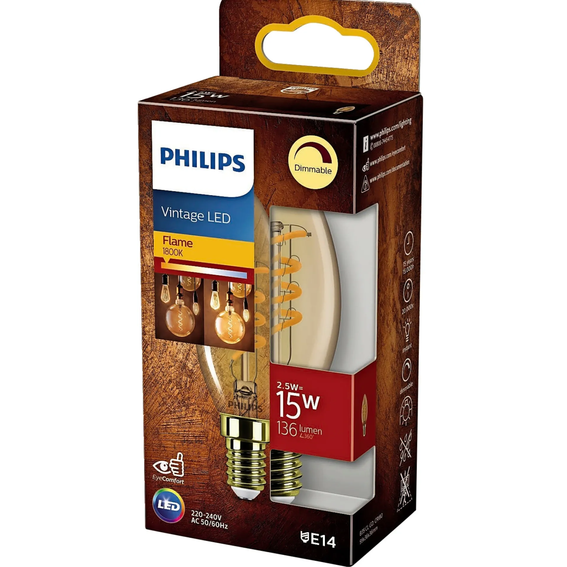 Sale Philips VINTAGE DÆMPBAR GULD DEKOPÆRE KERTE E14 15W