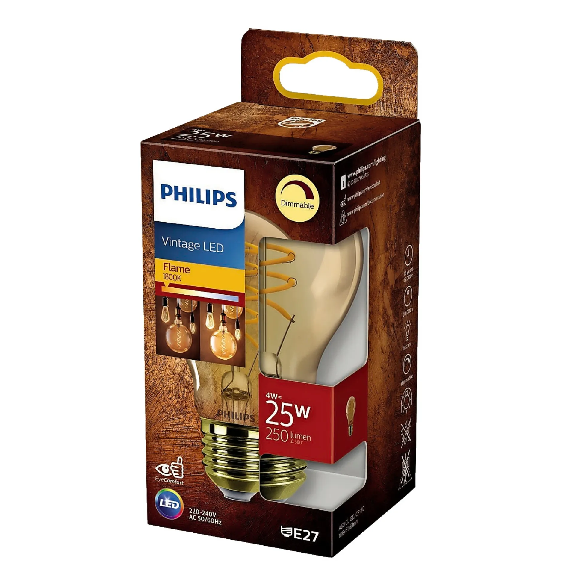 Hot Philips VINTAGE DÆMPBAR GULD DEKOPÆRE STANDARD E27 4W