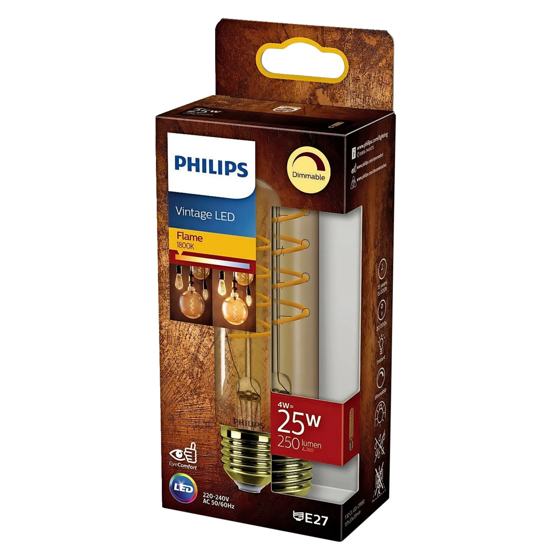 Discount Philips VINTAGE DÆMPBAR GULD DEKOPÆRE RØRFORMET E27 4W