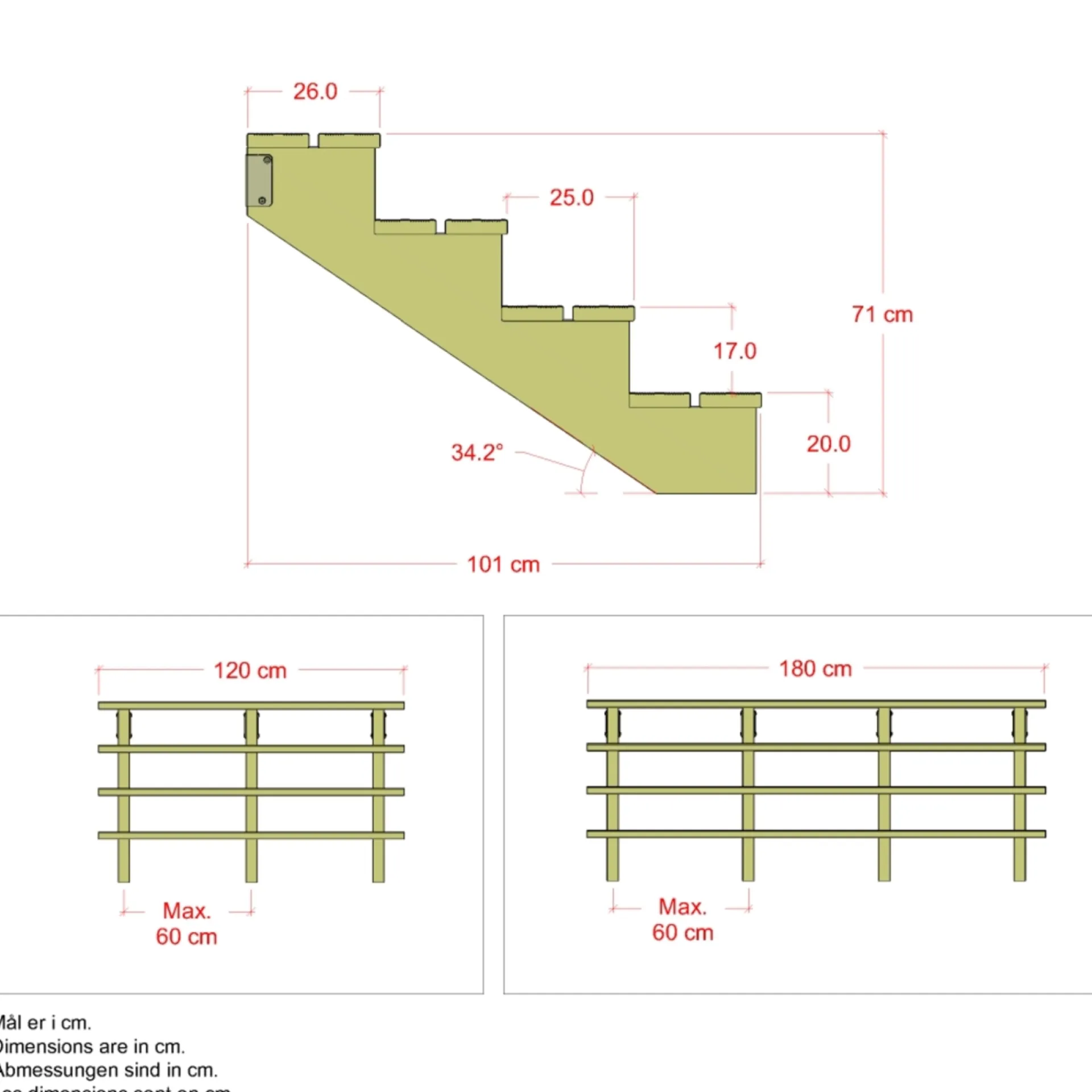New Plus 4 TRIN TERRASSETRAPPE 1800 X 710 MM