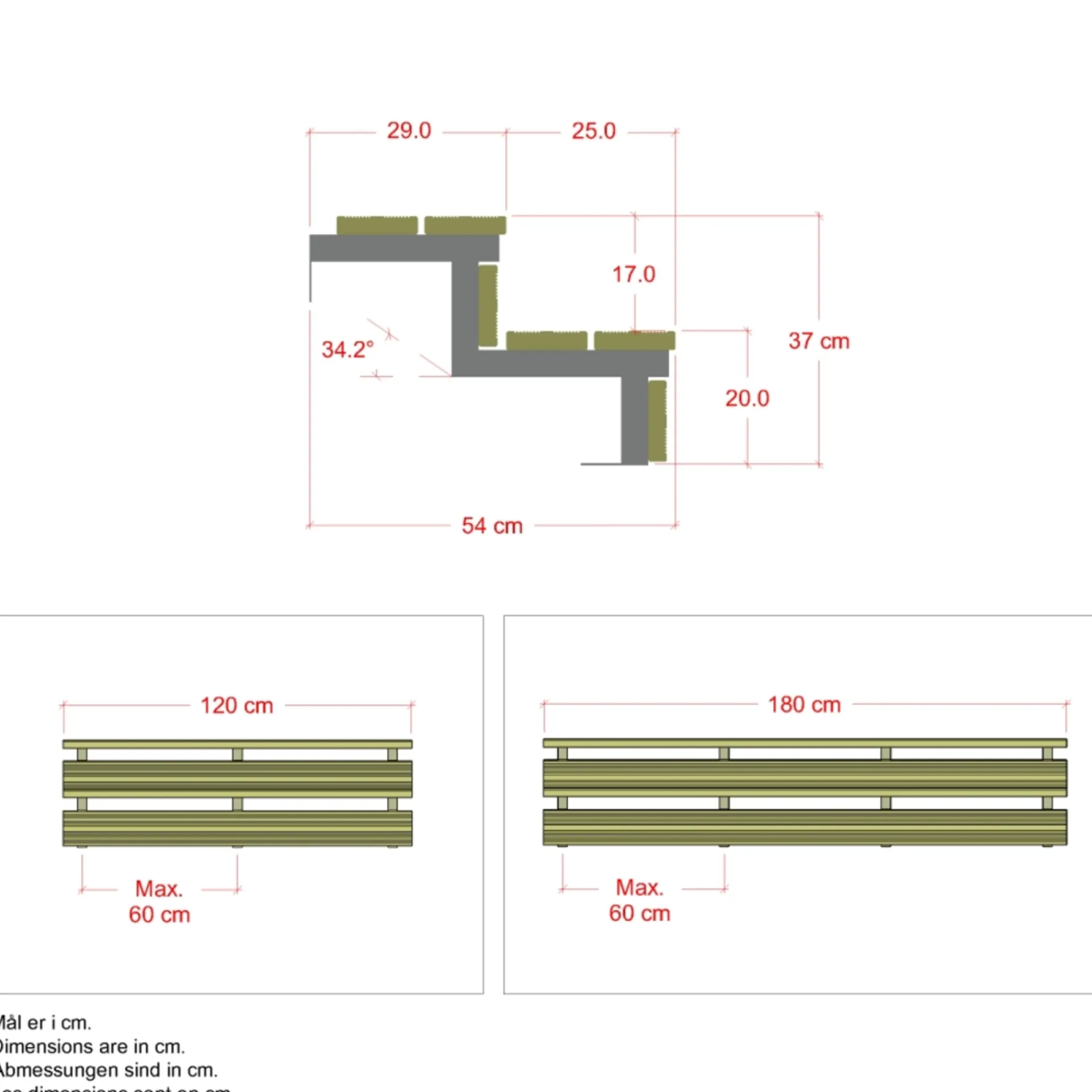 Plus 2 TRIN TERRASSETRAPPE 1200 X 370 MM
