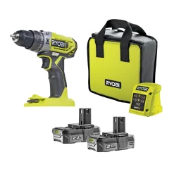 Best Ryobi ONE+ R18PD2-220S BORE-/SKRUEMASKINE MED SLAG AKKU MED BATTERI OG LADER