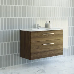 Sale Scanbad DELTA BADMØBEL BRUN EG MED METALSKUFFER 101 CM