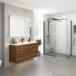 Outlet Scanbad FLEXI D71-01, SORT PROFIL, 1 STK. FAST BRUSEVÆG KLAR GLAS 69 CM