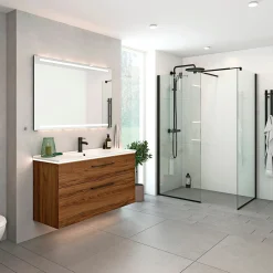 Outlet Scanbad FLEXI D91-03, SORT PROFIL, 1 STK. FAST BRUSEVÆG KLAR GLAS 89 CM