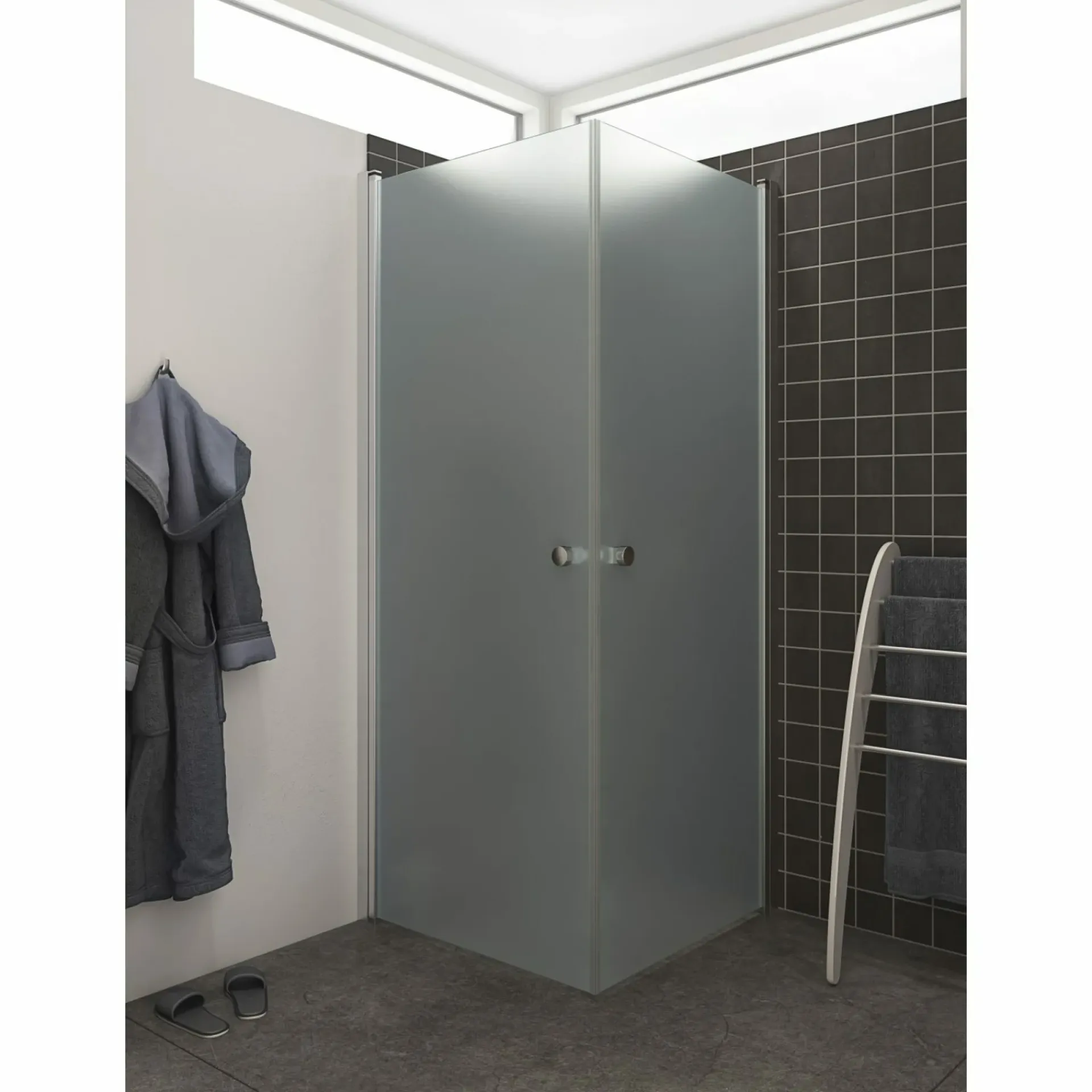 Outlet Scanbad FLEXI MAT ALU PROFIL, 1 STK. BRUSEDØR 69 CM FROSTET GLAS
