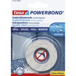 New Tesa POWERBOND DOBBELT KLÆBENDE SPEJLTAPE 1,50 M X 19 MM HVID