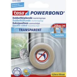 Discount Tesa POWERBOND DOBBELTKLÆBENDE TAPE 1,50 M X 19 MM TRANSPARENT