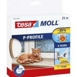 Clearance Tesa MOLL P-PROFIL TÆTNINGSLISTE 25 M X 9 MM X 5,50 MM HVID