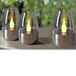 Outlet Veli Line 3-PAK FLAMME SOLCELLE BORDLAMPE STÅL 11 CM